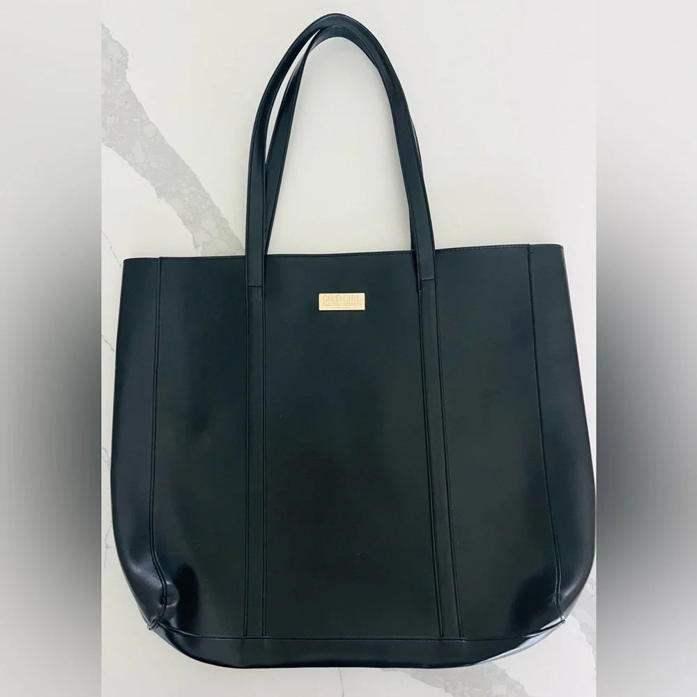 EUC Carolina Herrera‎ Good Girl Faux Leather Black Tote Bag Womens Large